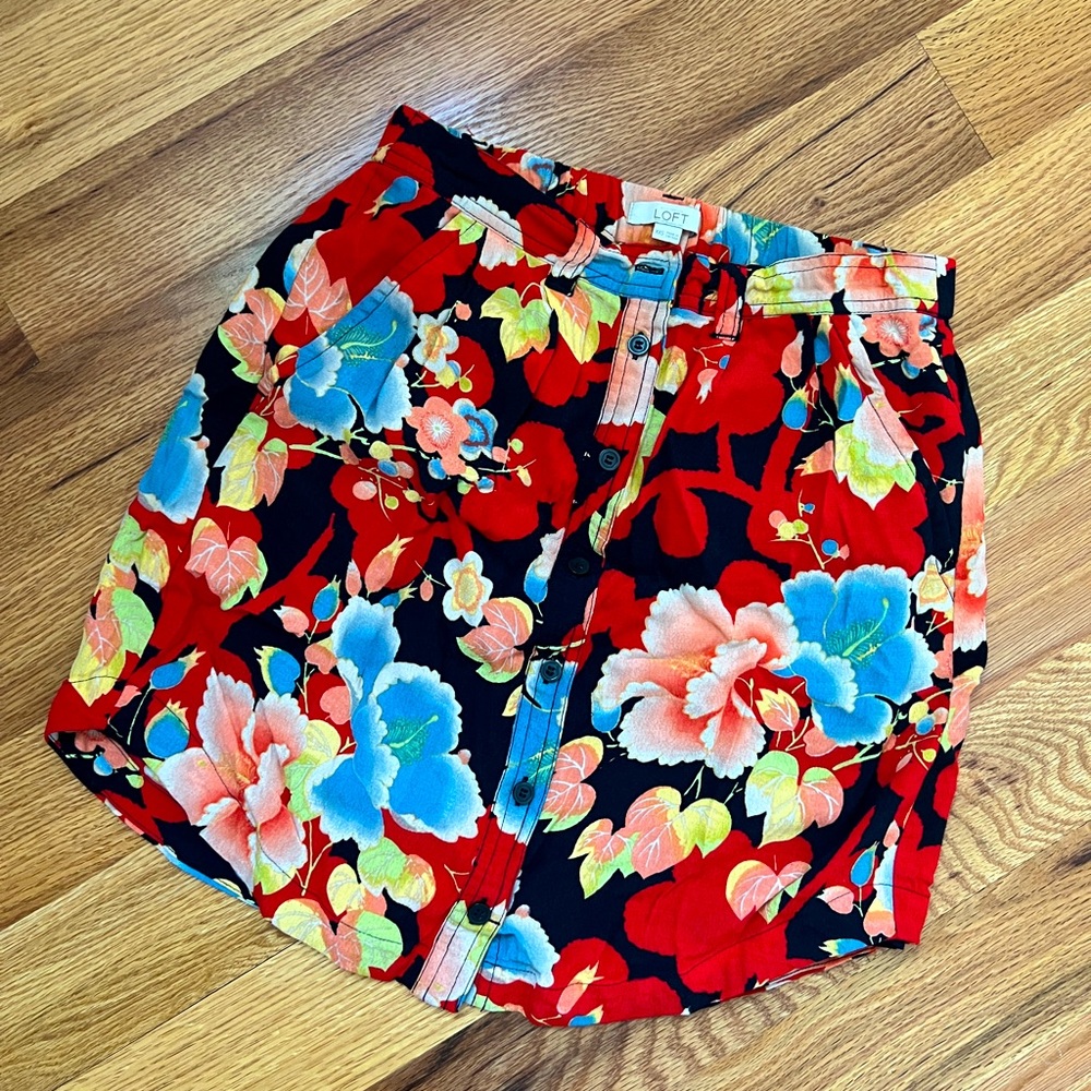 Tropical tie waist button down mini skirt
